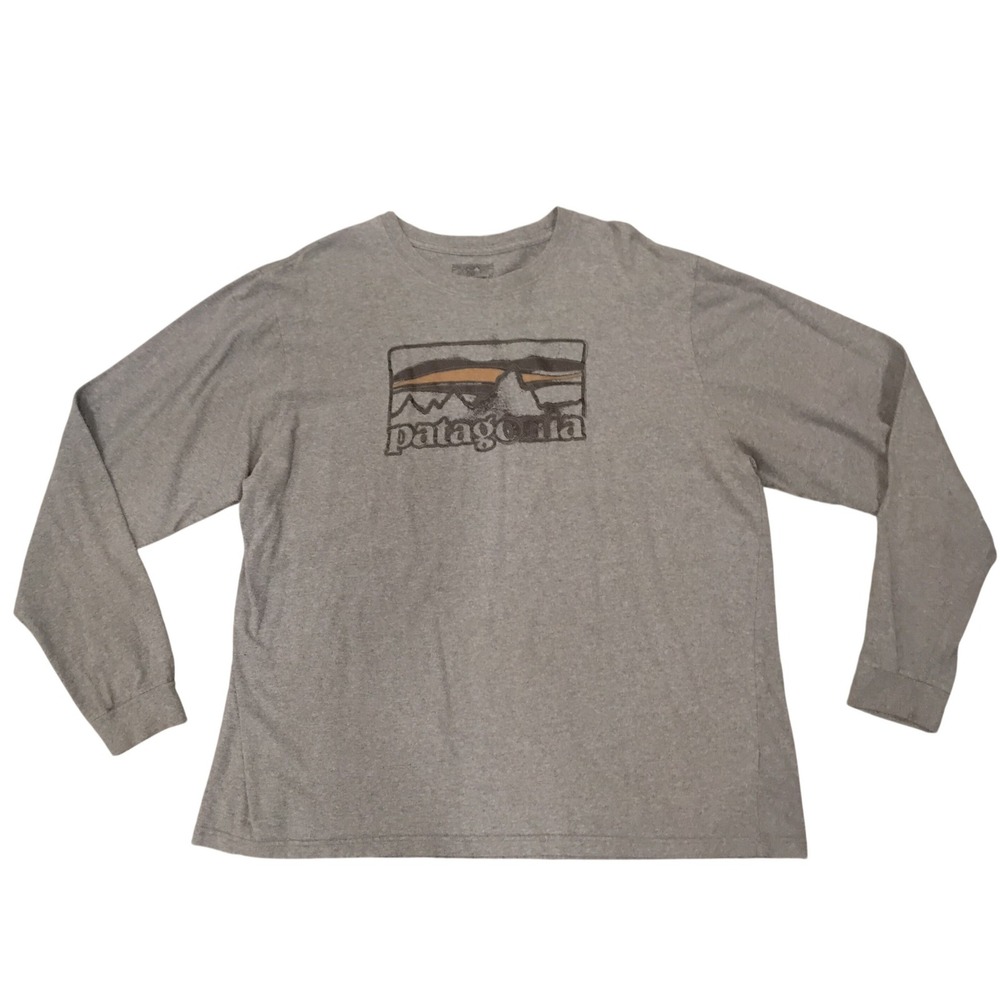 Patagonia Long Sleeve T Shirt Men's Grey Logo Graphic Size‎ XXL